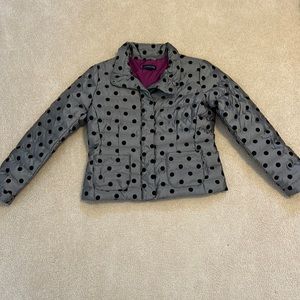 Size Small Petite Lands’ End gray and black polka dot down jacket, EUC
